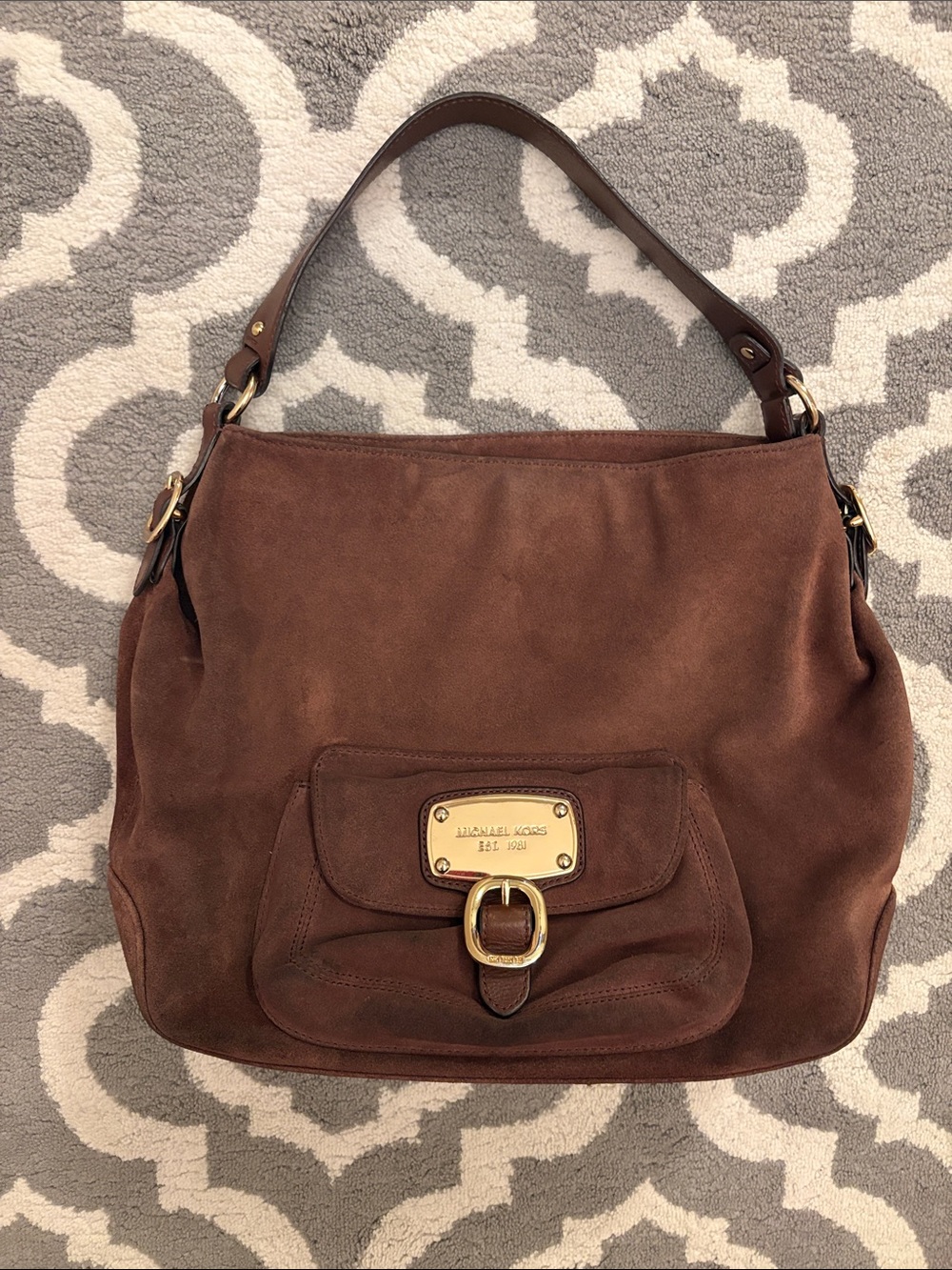 Michael Kors Brown Suede Shoulder Bag with Gold Hardware